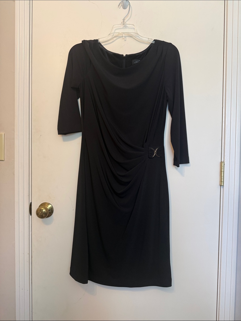 Tahari size 8 Classic Black Draped Mini Dress with Side Accent